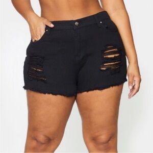 PrettyLittleThing Black Distressed Jean Shorts Size 22 NWT